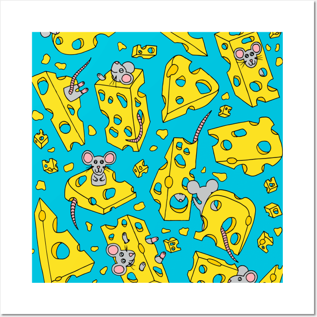 Mice and Swiss Cheese Blue Palette Wall Art by HLeslie Design